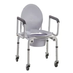 Drive Steel Drop Arm Commode With Wheels & Padded Arms